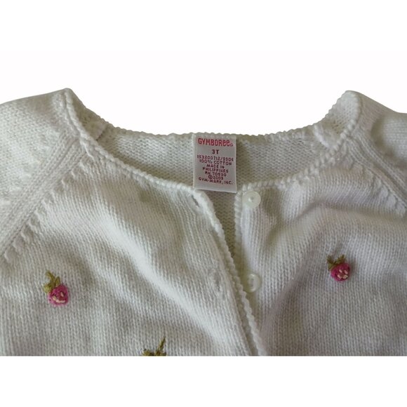 Gymboree Girls 3T White Cardigan Tan Overalls Strawberry Patch Set Embroidered - Picture 9 of 16